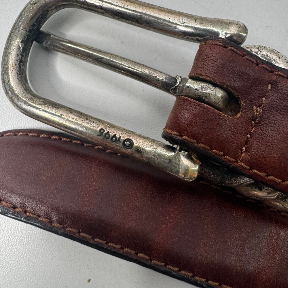 Vintage 1996 BRIGHTON Brown Leather  Belt Silver Western USA Large - Picture 3 of 7